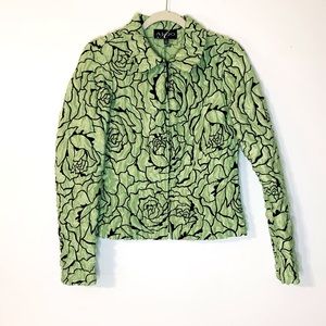 ALGO Light Weight Green Black Crinkle Fabric Zip Blazer Size Medium